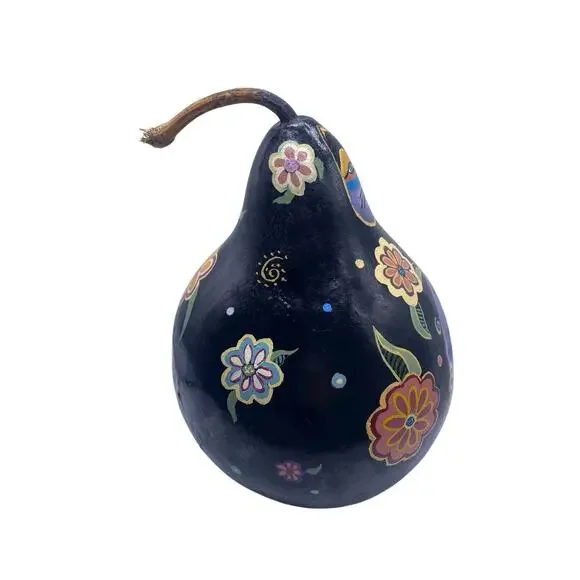 FAT CAT Gourd Handpainted Hand Painted Black Purple Whimsical Burch Style 10